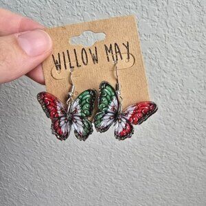 Willow May Mexico Red Green Flag Butterfly Earrings